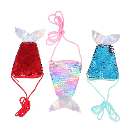KOMBIUDA 3 Stück Teiliges Pailletten Münzgeldbörse Meerjungfrauenschwanz Design mit Tragriemen Modisch Praktisch Kompakt für Münzen und Schlüssel für Damen und Mädchen von KOMBIUDA