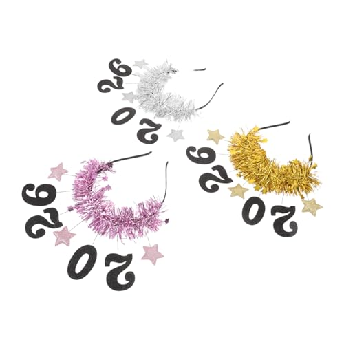 KOMBIUDA 3 Stück Teiliges Year Headband mit Glitzerstern Design Verstellbare Party Haarbänder für Damen und Festliche Silvester und Weihnachts Accessoires für Feier und Fotorequisiten von KOMBIUDA