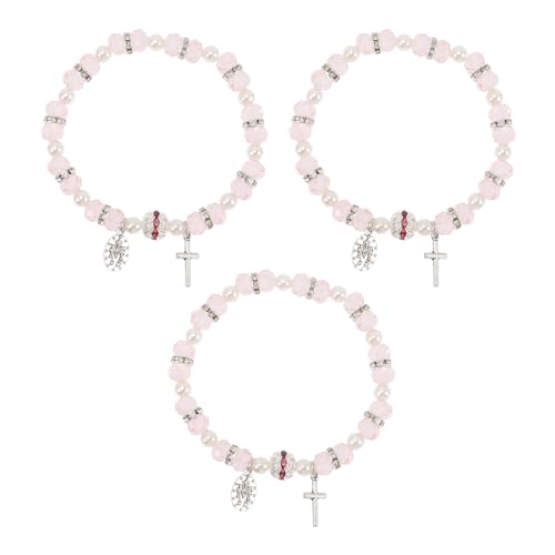 KOMBIUDA 3stücke Teiliges Kristallperlen Armband Mit Kreuzanhänger Für Mädchen Elegantes Christliches Schmuckset Als Taufgeschenk Für Kommunion von KOMBIUDA