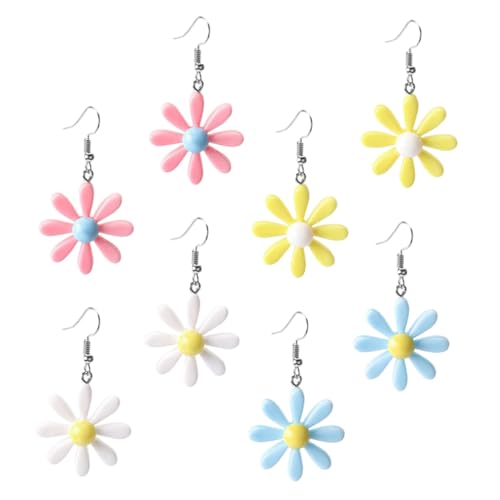 KOMBIUDA 4 Paare Candy farbige Blütenohrringe Hängend Damen Ohranhänger Modisch Leicht Kombinierbar Hautfreundlich Komfortabel von KOMBIUDA