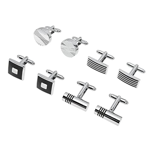 KOMBIUDA 4 Paare Herren Manschettenknöpfe Set aus Kupfer mit Schwarzem Emaille Gestreiften und Gravierten Designs Modisch für Anzug Hemd Tuxedo Hochzeit Business von KOMBIUDA