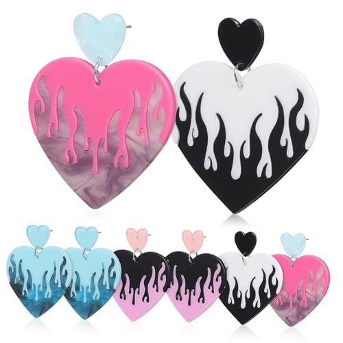 KOMBIUDA 4 Paare Herz Ohrstecker Trendige Leichte Dangle Ohrringe aus Nickelfrei Modisch für Damen Mädchen als Geschenk zu Geburtstag Valentinstag Jubiläum von KOMBIUDA