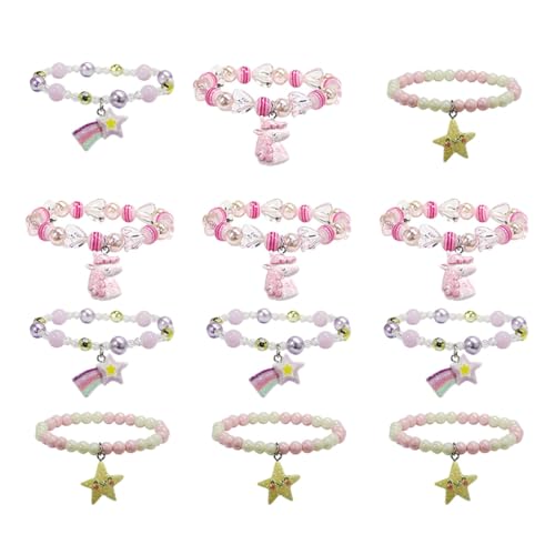 KOMBIUDA 4 Sätze Bunte Perlenarmbänder für Mädchen Kinderfreundlich aus Langlebigem Kunststoff mit Verschiedenen Charms als Geburtstagsgeschenk Partydeko Gemeinsamen Basteln von KOMBIUDA