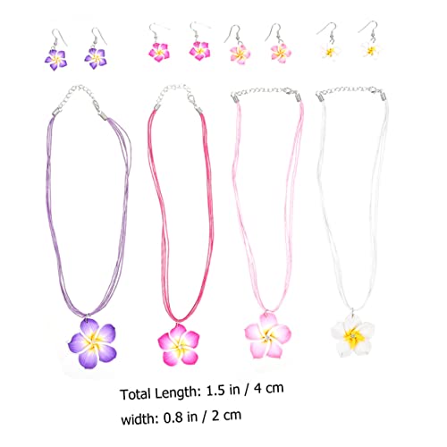 KOMBIUDA 4 Sätze Teiliges Hawaii Schmuck Plumeria Halskette und Ohrringe Handgefertigt aus Leichtem Tropisches Blumendesign Rosa Weiß für Strandparty und Hochzeit von KOMBIUDA