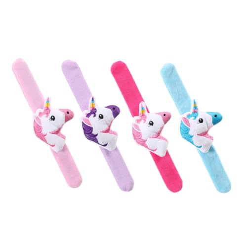 KOMBIUDA 4 Stück Einhorn-Plüsch-Cartoon-Kreis-Armband Weihnachtsstrumpf Stuffer Animal-Slap-Armband geschenk ausgestopftes Tier Kuscheltier-Klapparmband Partybevorzugung Füllung Schmuck von KOMBIUDA