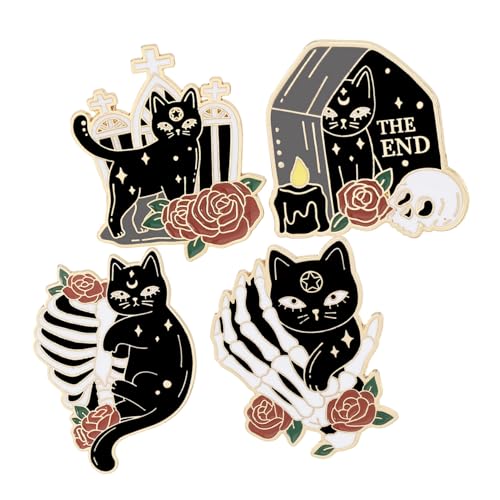 KOMBIUDA 4 Stück Halloween Metallabzeichen Cartoon Brosche Katzenbrosche Pullover Kätzchen Pin Brosche Für Damen Rucksack Pin Halloween Horror Broschen Kragenabzeichen Broschen von KOMBIUDA