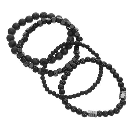 KOMBIUDA 4 Stück Herren Armbänder Kupfer Beaded Schwarz Zirkonia Flugscheibe Elastisch Komfortabel Für Alltag Party Stilvolles Handgelenkschmuck von KOMBIUDA