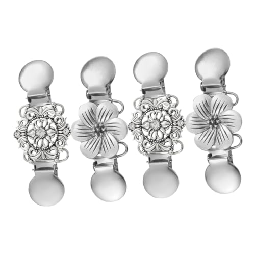 KOMBIUDA 4 Stück Retro Blüten Cardigan Clips mit Strass Robuste Pullover Clips für Damen Vielseitiger Schal und Kleiderclip Sanft Sicher Einfach Anzubringen für Strickjacken Schals und von KOMBIUDA