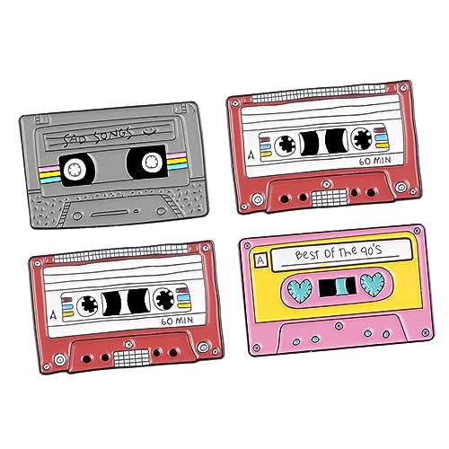 KOMBIUDA 4 Stück Retro Cassette Tape Brosche Cartoon Anstecknadeln Vintage Design Lapel Pin für Frauen und Mädchen Langlebiges Material Geschenkidee zu Weihnachten und Halloween von KOMBIUDA