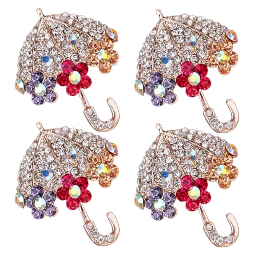 KOMBIUDA 4 Stück Strass Regenschirm Broschen Pin Verspielte Leichte Kleidungsnadeln mit Glitzerndem Design Dekorative Anstecker für Damen für Hüte Schals und Rucksäcke von KOMBIUDA