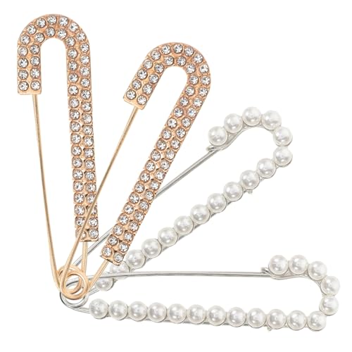 KOMBIUDA 4 Stück Teiliges Damen Schmuck aus Legierung mit Perlen und Strass Goldene und Silberne Dekorative Anstecknadeln für Pullover Schals Strickjacken und Kleider von KOMBIUDA