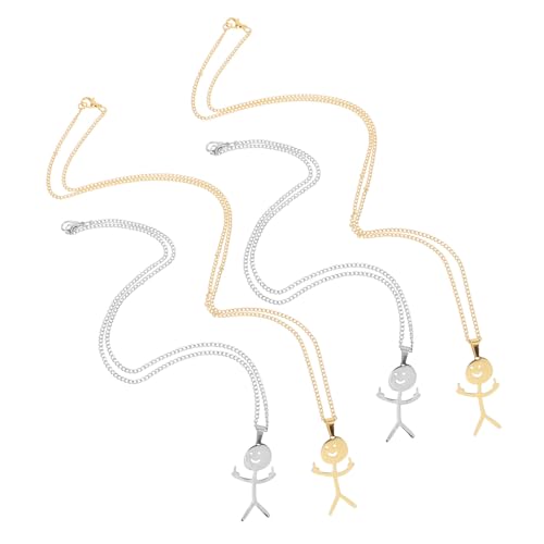 KOMBIUDA 4 Stück Teiliges Edelstahl Halskette mit Kreativem Doodle Anhänger Lustige Kette Modisches Schmuckstück für Damen und Herren Langlebig und Auffällig für Partys und Clubs von KOMBIUDA