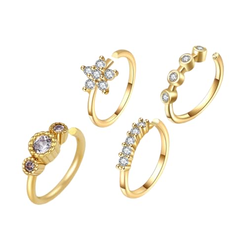 KOMBIUDA 4 Stück Teiliges Fake Nose Cuff Schmuck mit Zirkonia Gold Beschichtet Leichte Nasenclips für Frauen Modische Schmerzfreie Nasenringe als Gesichtsdekoration für Alltag und von KOMBIUDA