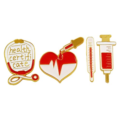 KOMBIUDA 4 Stück Teiliges Medizinische Broschen Cartoon Design Emaille Anstecknadeln Thermometer Pulsuhr für Kleidung Rucksack Hut Zubehör Modisch und Auffällig von KOMBIUDA