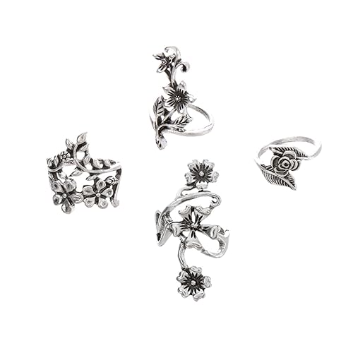 KOMBIUDA 4 Stück Teiliges Vintage Metall Ring mit Blumen und Blattmuster Hohl Gestaltet Modischer Damenschmuck für Hochzeit Party und Alltag Verstellbare als von KOMBIUDA