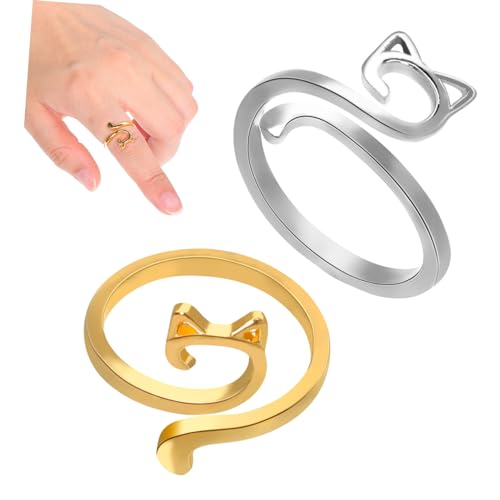 KOMBIUDA 4 Teiliges Häkelringe mit Katzenohren Gold und Silber Offene Garnführungsringe aus Langlebigem Komfortable und Häkelringe für Präzises Garnmanagement bei Handarbeiten von KOMBIUDA