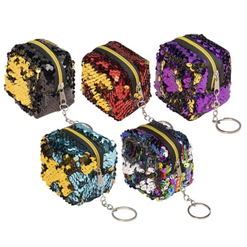 KOMBIUDA 5 Stück Mini Geldbörsen Würfelform Kleine Münzbörsen Schmuck Aufbewahrungstasche für Kopfhörer Ohrhörerkabel Kosmetiktasche Reise Organizer Geschenk von KOMBIUDA