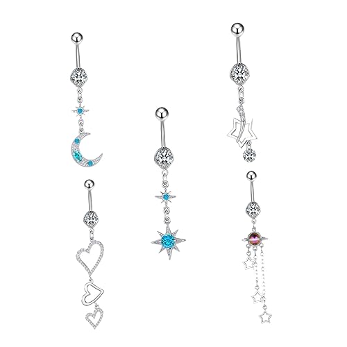 KOMBIUDA 5 Stück Teiliges Bauchnabelpiercing Zirkonia Lange Hängende Nabelringe Langlebiger Körperschmuck für Damen Modisches Bauchnabel Schmuckzubehör Rostfrei und Stilvoll von KOMBIUDA