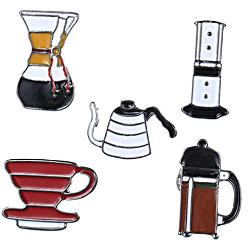KOMBIUDA 5 Stück Teiliges Cartoon Kaffee Kaffeekannen Broschen aus Langlebiger Dekorative Anstecknadeln für Kleidung Rucksäcke Hüte Lapel Pins als für Familie und Freunde von KOMBIUDA