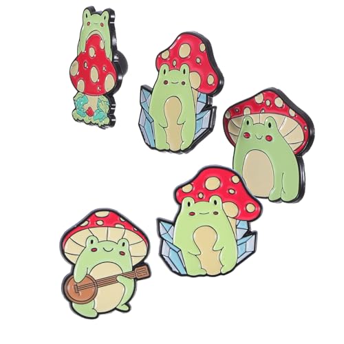 KOMBIUDA 5 Stück Teiliges Niedliche Frosch und Pilz Broschen Tierische Anstecker für Jacken Hüte und Taschen Emaille Pins für Frauen von KOMBIUDA