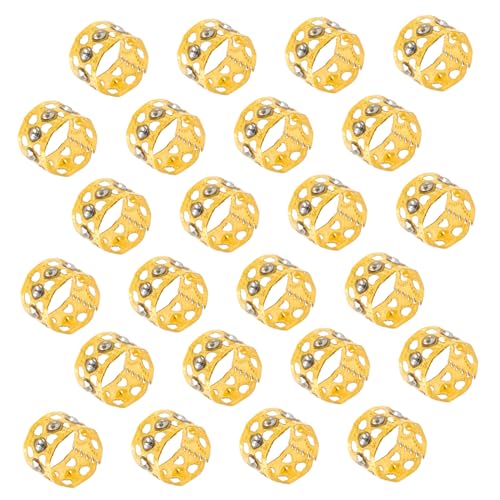 KOMBIUDA 50 Stück Goldene Haarschmuck Ringe für Zöpfe Metallische Dreadlock Manschetten mit Hohlem Design und Strass Modische Haarverlängerungs Accessoires für Damen und Herren von KOMBIUDA