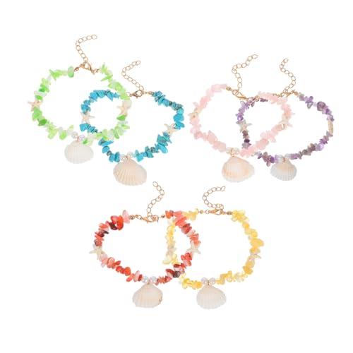 KOMBIUDA 6 Stück Boho Fußkettchen Handgefertigte Perlen Muschelanklets für Damen Verstellbar Leichter Strand-schmuck mit Naturstein für Sommer Urlaub und Beach Party von KOMBIUDA
