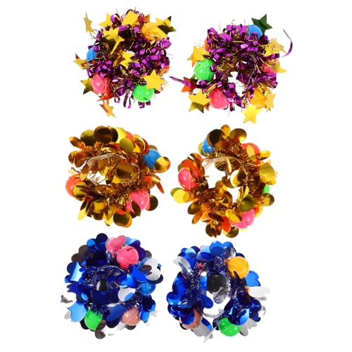 KOMBIUDA 6 Stück Cheerleading Handblumen mit Glöckchen Leichte Bequeme Pvc-armbänder mit Funkelnden Pailletten in Herz- Stern Rundform Tanz Aufführung für Kindergarten von KOMBIUDA