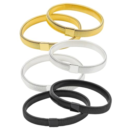 KOMBIUDA 6 Stück Elastische Armbänder und Ärmelmanschetten für Herren Modische Rutschfeste Stretch Armreifen in Schwarz Gold und Silber Leichtes Vielseitiges Schmuck Accessoire für Alltag von KOMBIUDA