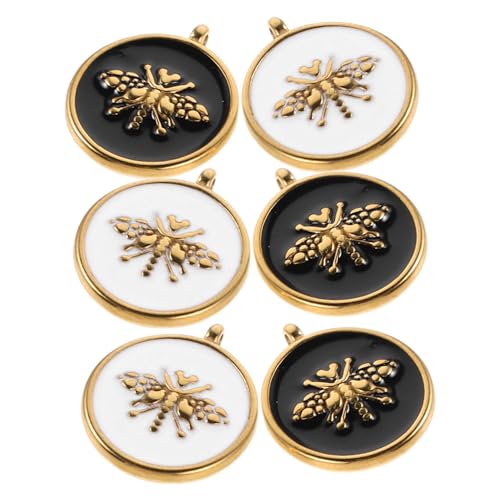 KOMBIUDA 6 Stück Goldene Bienen Anhänger Emaille Edelstahl Bienensymbol Schmuck Charms Runde Form DIY Basteln Halskette Armband Schlüsselanhänger Zubehör von KOMBIUDA