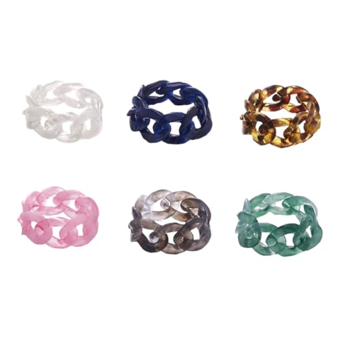KOMBIUDA 6 Stück Kreative Resin Ringe in Kettenoptik Verstellbare Modeschmuck Damenringe Farbige DIY Schmuck Bastel Ringe für Alltag Geschenk für Freundinnen Modische Zufällige Farbe von KOMBIUDA