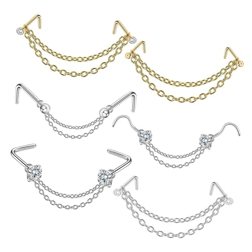 KOMBIUDA 6 Stück Teiliges Nasenpiercing aus Doppelte Nasenkette und Nasenring Hautfreundlicher Leichter Nasenschmuck für Damen Modisches Piercing Schmuck von KOMBIUDA