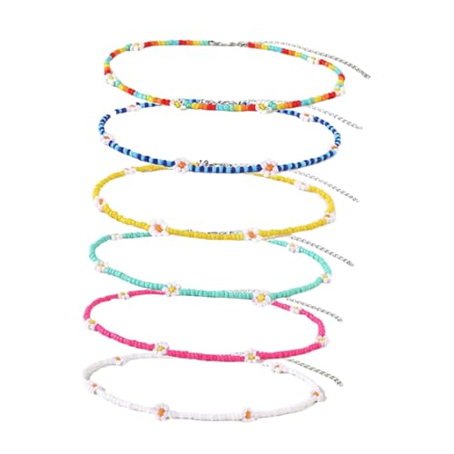KOMBIUDA 6 Stück Teiliges Perlenkette mit Blumenmotiv Bunte Boho Halsketten für Damen und Teenager Leichte Trendige Schmuckstücke für Alltag und Besondere Anlässe von KOMBIUDA