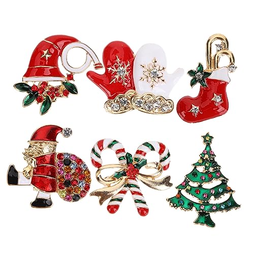 KOMBIUDA 6 Stück Teiliges Weihnachtsbroschen Set Strass Anstecknadeln mit Festlichen Motiven Stilvolle Schmuckpins für Kleidung Pullover Mäntel und Accessoires Festliche Dekoration für von KOMBIUDA