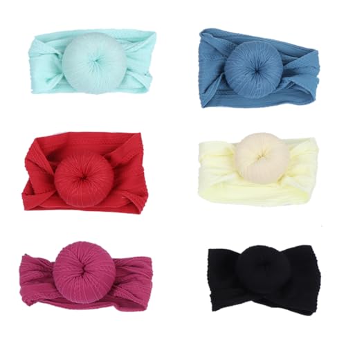 KOMBIUDA 6stücke Haarbänder Mit Donut-knoten Weiche Und Bequeme Turban-stirnbänder Passende Accessoires Für Neugeborene Und Kleinkinder Farben Mintgrün Weinrot Dunkellila von KOMBIUDA