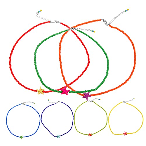 KOMBIUDA 7 Stück Teiliges Boho Perlen Choker Beach Halsketten für Damen und Mädchen Strandkette Sternen Anhängern Vielseitiger Schmuck für Alltag und Festlichkeiten von KOMBIUDA