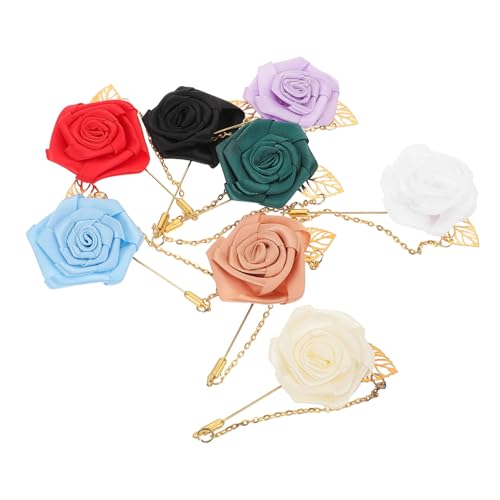 KOMBIUDA 8 Stück Teiliges Braut Hochzeits Anstecknadeln mit Kleinen Rosenbroschen Goldene und Metallkette Satin Reversnadeln für Damen und Herren Vielseitige Corsage für Anlässe und Partys von KOMBIUDA