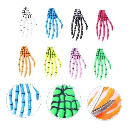 KOMBIUDA 8 Stück Teiliges Halloween Haarschmuck Kunststoff Haarklammern mit Modischem Skelett Hand Design Bunte Haarklammern für Haararten Einfach zu Tragen und Dekorativ von KOMBIUDA