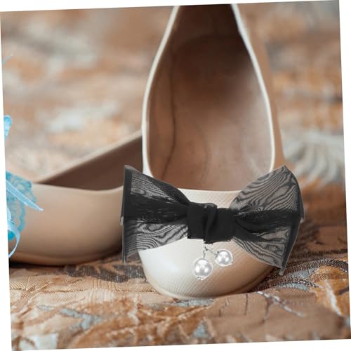 KOMBIUDA Abnehmbare Schwarze Schleifen schuhclips mit Perlenverzierung Stilvolle Hochzeitsschmuck bögen für Brautschuhe Vielseitige Schuhdekoration mit Hochwertiger Verarbeitung für Damen von KOMBIUDA