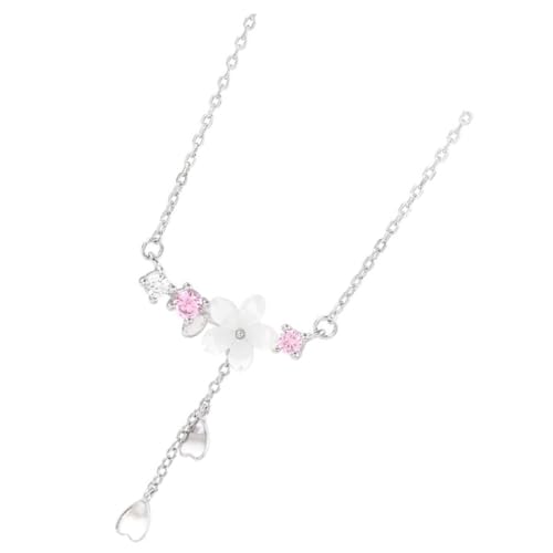 KOMBIUDA Aesthetic Damen Halskette Kirschblüten Design mit Quaste Leichte Kupferkette Schmuck für Frauen Zarte Halskette Geschenkidee zu Weihnachten Geburtstag Valentinstag von KOMBIUDA