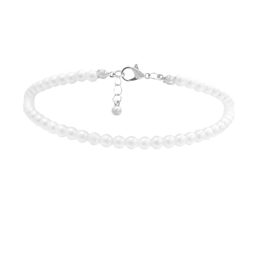KOMBIUDA All match Fußkettchen Weiß Perlen Optik Handgefertigt Elegante Fußkette Damen Schmuck Strand Accessoire von KOMBIUDA