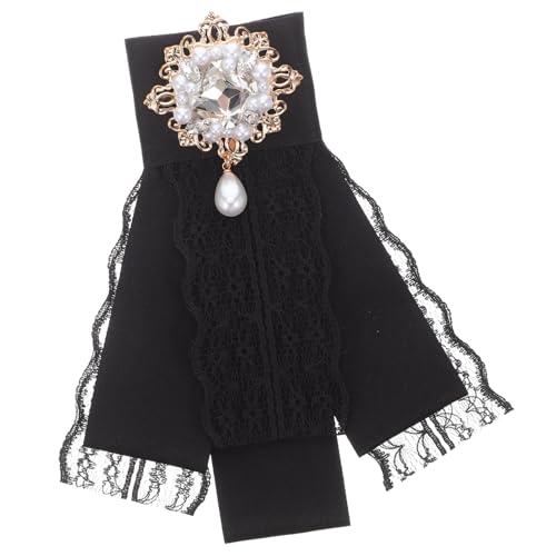 KOMBIUDA Barock Spitzen Schleifenbrosche mit Strass Perlen Vorgebundene Schwarze Spitzenbrosche für Damen Modisches Accessoire für Kragen und Festliche Anlässe Stilvolle Schmucknadel von KOMBIUDA