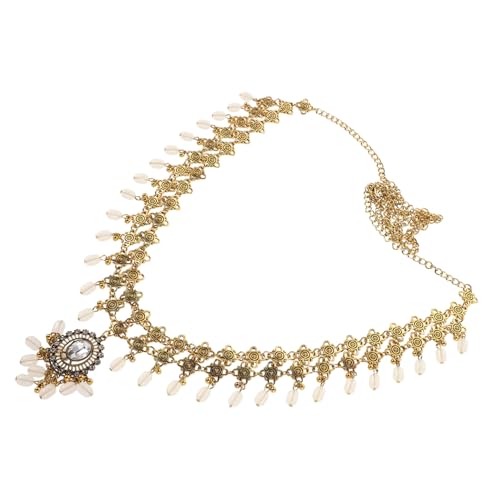 KOMBIUDA Boho Ethnic Waist Chain Schmuck mit Tasseln Retro Geometrisch Strass Gürtel Damen Tanzparty Festival Modeschmuck Weiß von KOMBIUDA