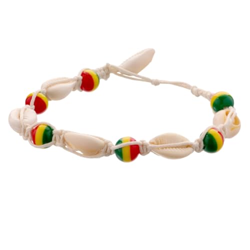 KOMBIUDA Boho Fußkettchen Damen Bunte Holzperlen Muschelanhänger Handgefertigt Gestrickt Modischer Knöchel Schmuck Strand Accessoire für Alltag und Party von KOMBIUDA