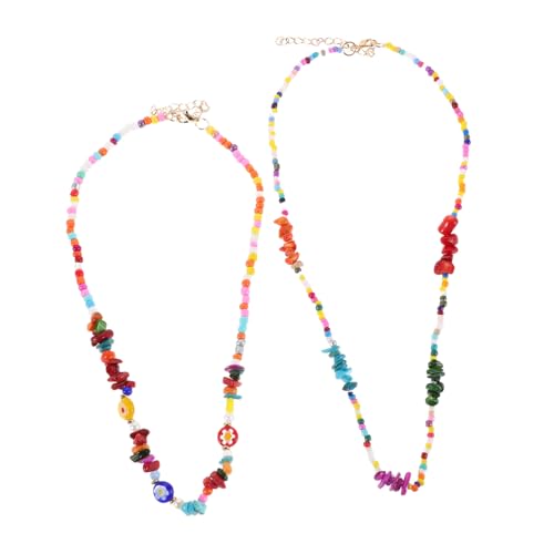 KOMBIUDA Boho Handgefertigte Doppellagige Perlenkette mit Steinanhänger Modischer Rice Beads Choker für Damen Clavicle Design Afrikanischer Schmuck Eleganter Modeschmuck für Frauen von KOMBIUDA