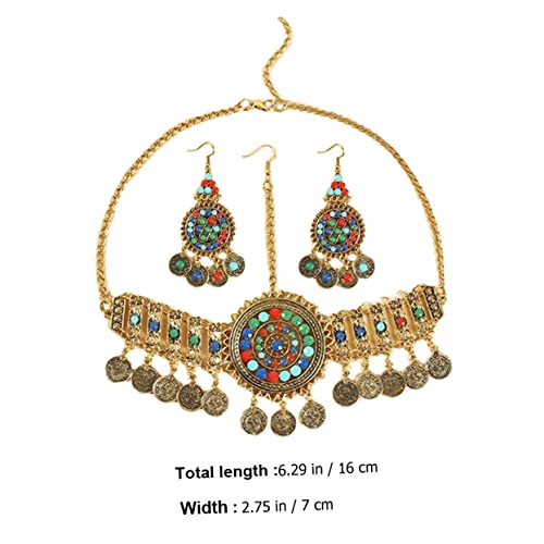 KOMBIUDA Boho Schmuckset Damen Ethnisch Goldfarbenes Stirnband und Ohrringe Retro Bohemian Brautschmuck Trachtenschmuck Modeschmuck Accessoire von KOMBIUDA