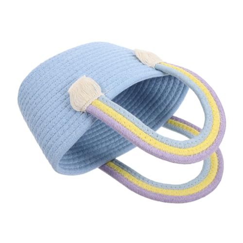 KOMBIUDA Boho Stil Handtasche mit Geflochtenem Regenbogen griff Leichte Sommer Strandtasche aus Baumwollseil Tragbare Woven Tote Bag für Alltag Party Urlaub Geschenk für Damen von KOMBIUDA