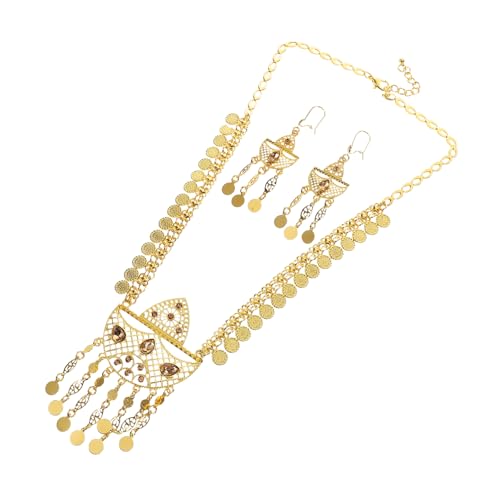 KOMBIUDA Brautschmuckset Damen Hochzeit Dubai Goldlegierung Hohlkristall Münzanhänger Quasten Halskette Ohrringe Set für Braut Brautjungfer Party Schmuck von KOMBIUDA