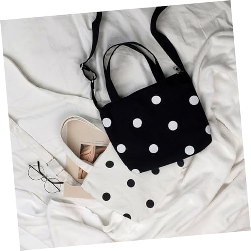 KOMBIUDA Canvas Tote Bag Damen Sommer Schultertasche mit Punkten Leichte Tragbare Umhängetasche mit Reißverschluss Verstellbarer Gurt Casual Alltag Reise Weiß von KOMBIUDA