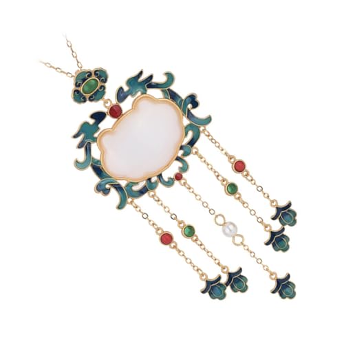 KOMBIUDA Chinesische Jade Schloss Anhänger Halskette Vergoldet Enamel Farbig Emaille Schmuck Damen Geschenk für Frühling Fest Stilvolle Clavicle Kette von KOMBIUDA