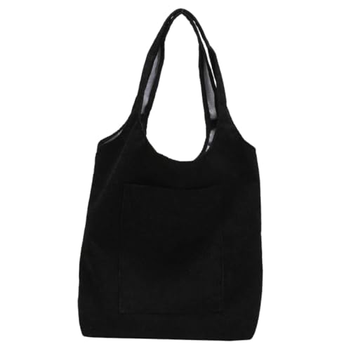 KOMBIUDA Corduroy Tote Bag Damen Handtasche mit Großem Fassungsvermögen Modisch Schlichtes Design Vielseitige Umhängetasche für Alltag Party und Reisen Schwarze Lässige Schultertasche von KOMBIUDA